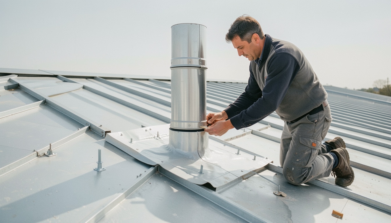 Sortie de toiture sur bac acier : pose et étanchéité
